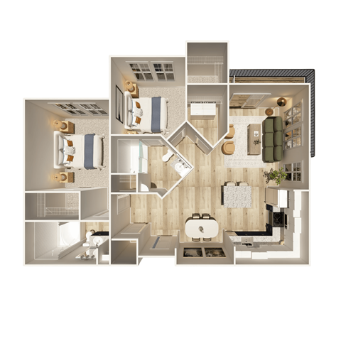 Floor plan for 2 beds, 2 baths, 1110 sqft